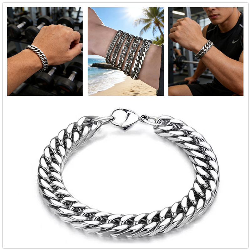 Men'S Fashion Over The Years - Pulseira Elo Cubano Miami em Aço