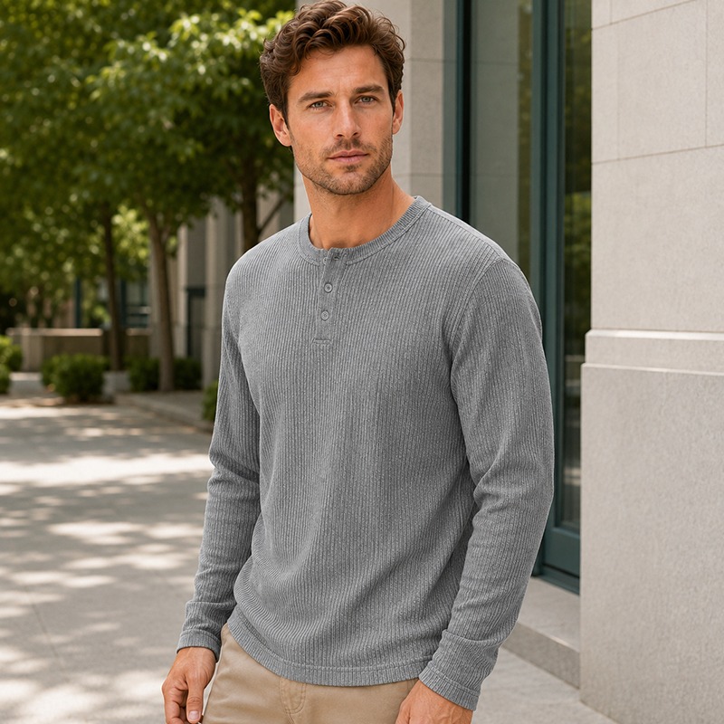 Men'S Fashion Color - Camisa Henley masculina de manga comprida,