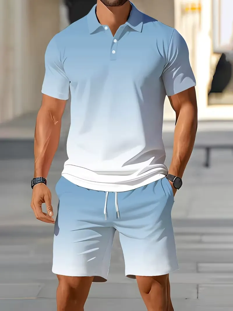 Men'S Fashion Color - Conjunto de camisa polo com botões