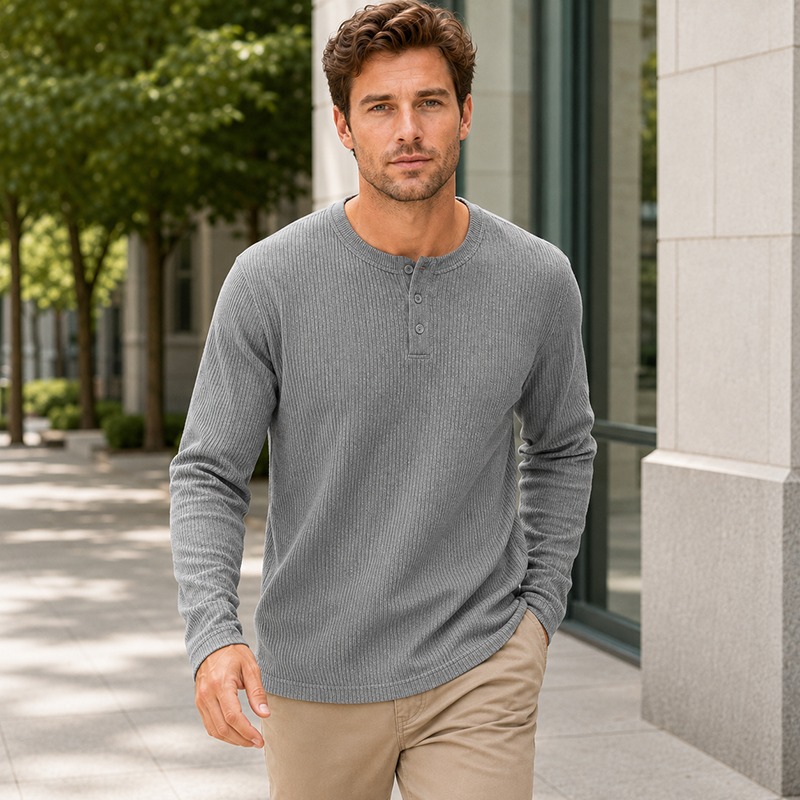 Camisa Henley masculina de man - Men'S Fashion Color avaliação e preço