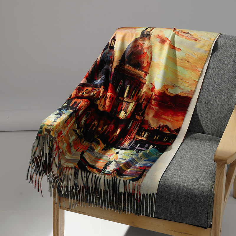 Marca de luxo pintura a óleo c - Men Scarf Wool avaliação e preço